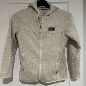 L.L. Bean's Sweater Fleece Full-Zip Hoodie in Cream - Women's Petite Small